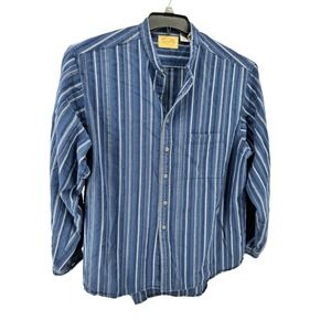 Scully Western Band Collar Shirt Mens XXL Blue Striped Star Metal Button Cotton
